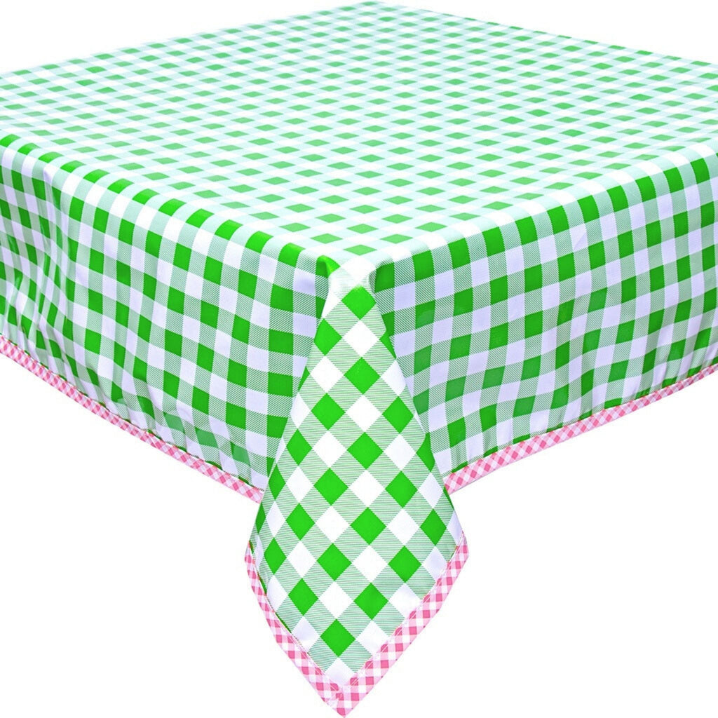 freckled sage large gingham lime green with pink gingham trim