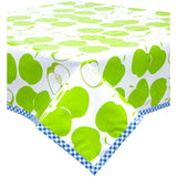 mod apple lime green oilcloth tablecloth with blue gingham trim