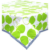 mod apple lime green oilcloth tablecloth with navy blue gingham trim