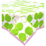 mod apple lime green oilcloth tablecloth with pink gingham trim