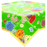 mum lime green oilcloth tablecloths with yellow gingham trim