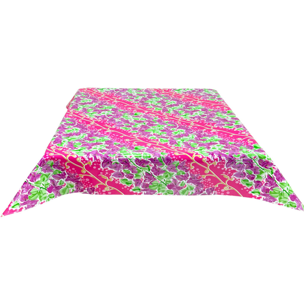 freckled sage santorini flora hot pink oilcloth tablecloth with a simple hem