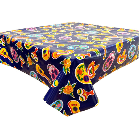 skulls navy blue oilcloth tablecloth