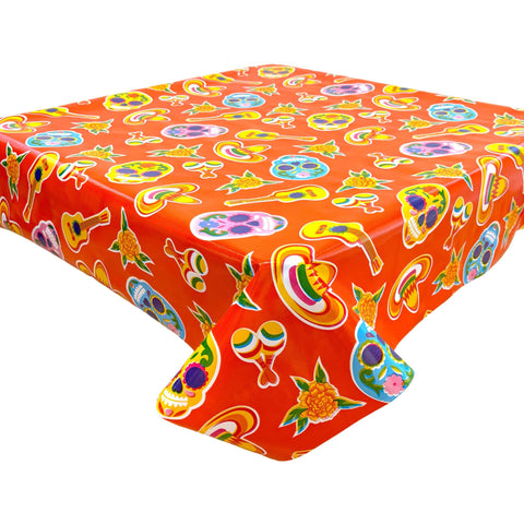 skulls orange oilcloth tablecloth