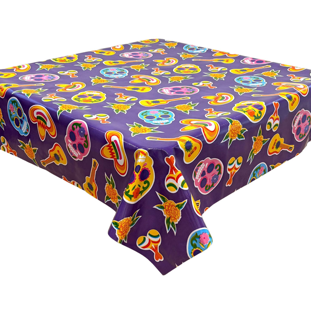 skulls purple oilcloth tablecloth