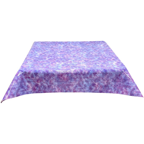 freckled sage sponge paint purple and blue oilcloth tablecloth with a simple hem