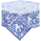 toile navy blue oilcloth tablecloth with navy blue gingham trim