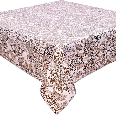51x120" Toile Brown Oilcloth Tablecloth