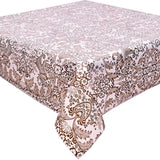 freckled sage toile brown oilcloth tablecloth with a simple hem