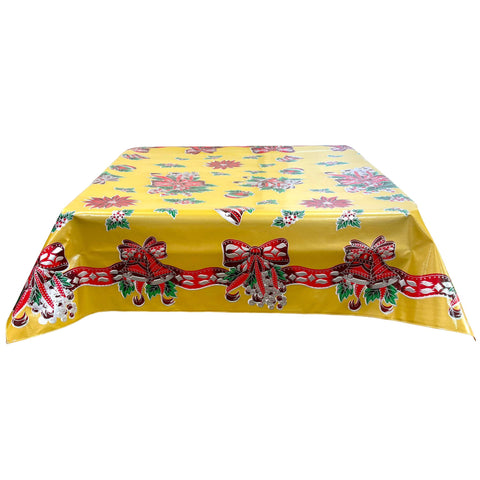 stc christmas bells and bows gold oilcloth tablecloth