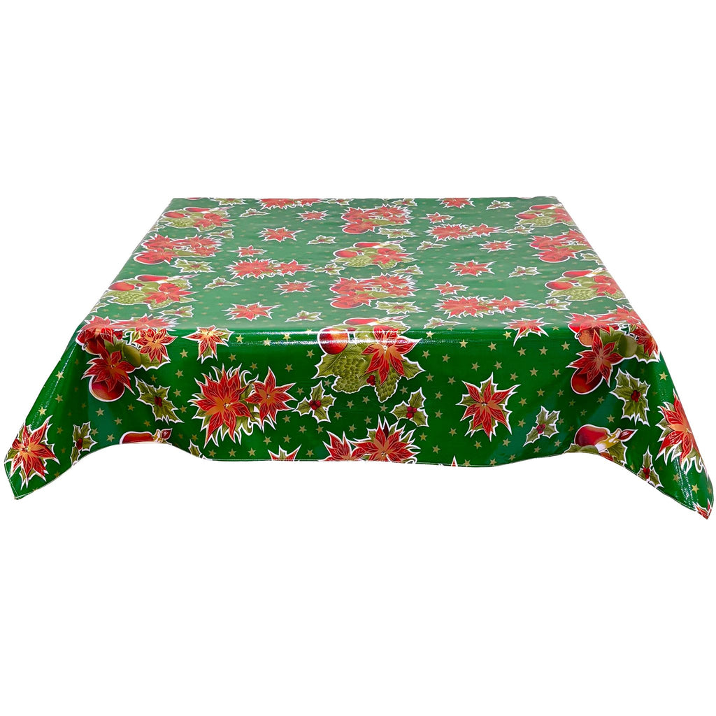 freckled sage christmas stars green oilcloth tablecloth with a simple hem