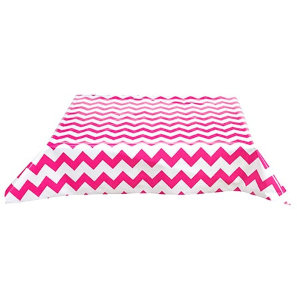 chevron pink oilcloth tablecloth with a hem
