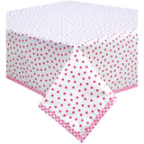 dot pink oilcloth tablecloth with pink gingham trim