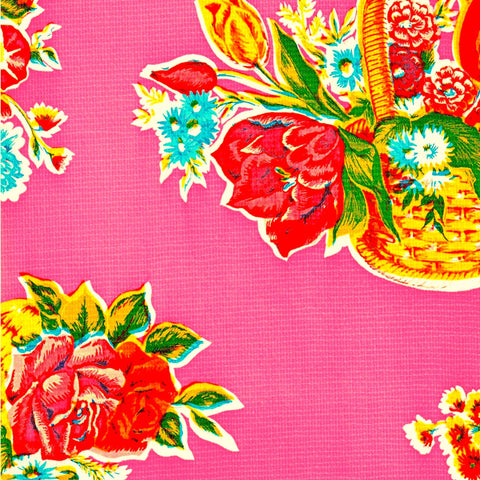flower basket pink oilcloth swatch