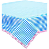 gingham light blue oilcloth tablecloth with pink gingham trim