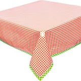 gingham orange oilcloth tablecloth with lime gingham trim