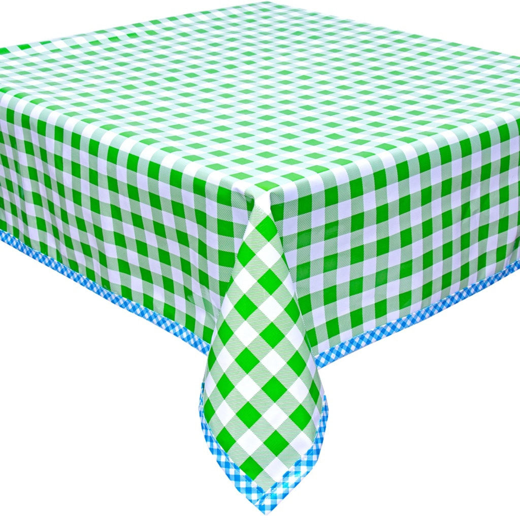 large gingham lime green with light blue gingham trim