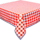 large gingham orange oilcloth tablecloth with black gingham trim