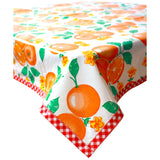 oranges white oilcloth tablecloth with red gingham trim