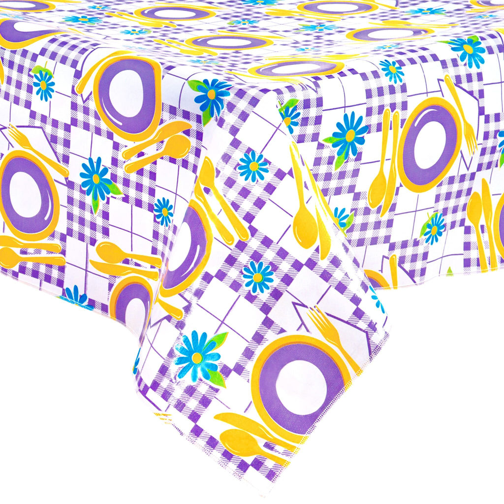 picnic purple oilcloth tablecloth with a merrowed edge