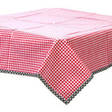 square red gingham oilcloth tablecloth with black gingham trim
