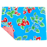 strawberry light blue oilcloth placemat