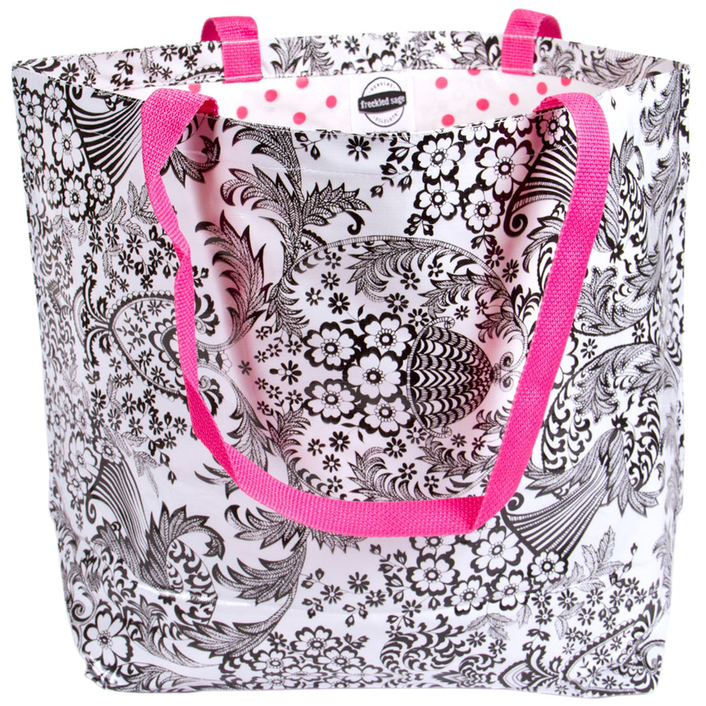 freckled sage toile black oilcloth market bag