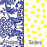 toile navy blue oilcloth lunch bag with dot yellow