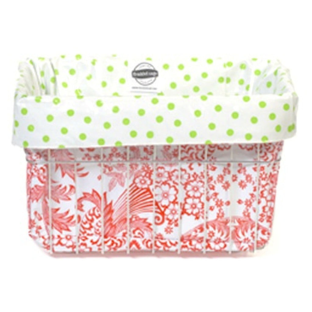oilcloth bike basket liner in toile orange