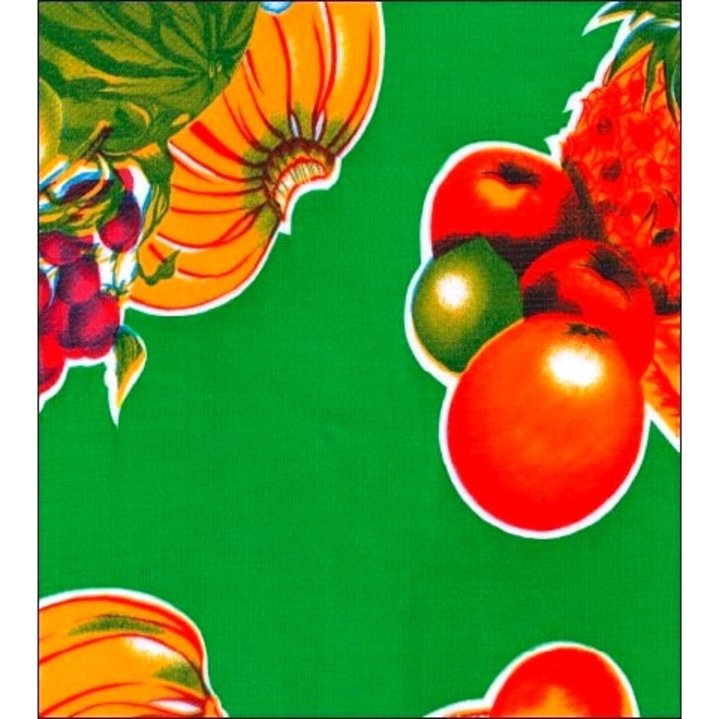 freckled sage tropical fruit green oilcloth swatch
