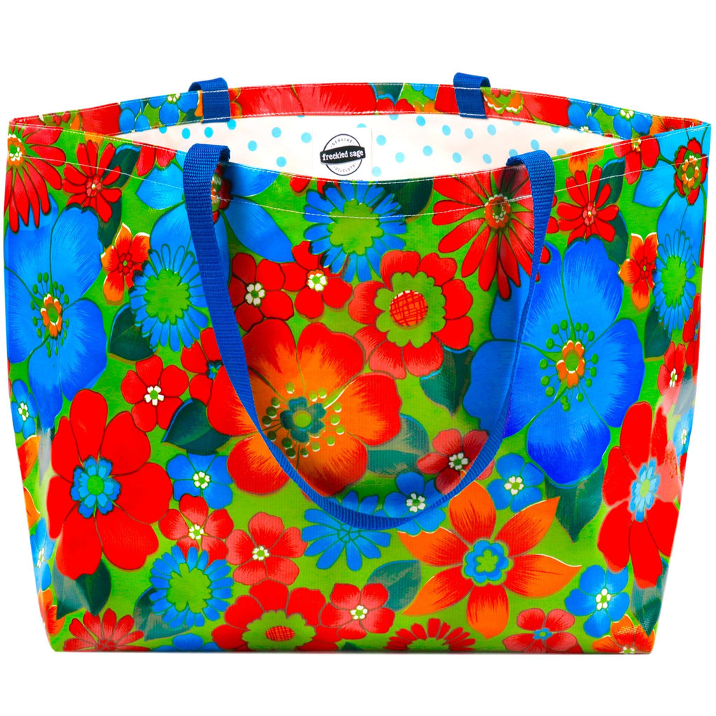 freckled sage extra large oilcloth tote bag in betty's bunch lime green