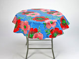freckled sage round tablecloth big flowers and stripes blue