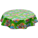 Flower Basket on Green Round oilcloth tablecloth