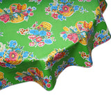 Round oilcloth tablecloth Flower Basket on Lime