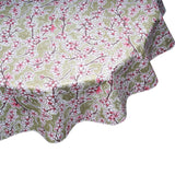 Cherry Blossom Gold Round Oilcloth Tablecloth