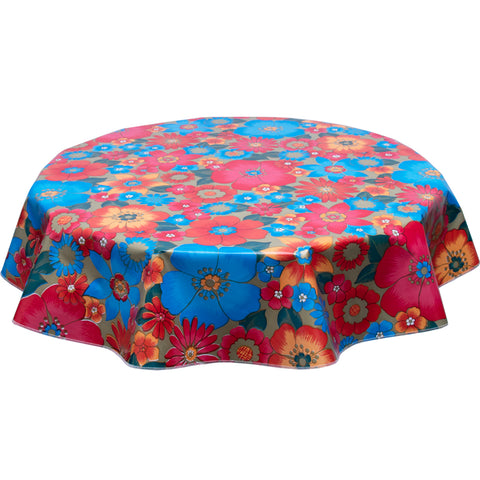 Round Oilcloth Tablecloth in Betty's Bunch Gold