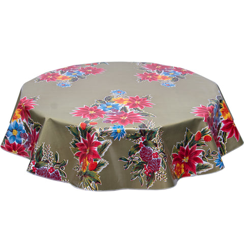 freckled sage christmas tablecloth poinsettias on gold