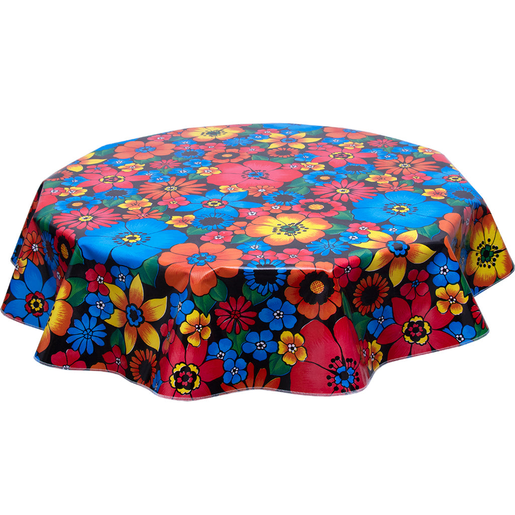 Round oilcloth tablecloth betty's bunch black