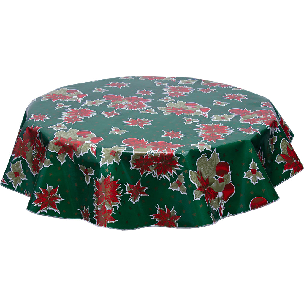 Christmas Stars on Green Round oilcloth tablecloth