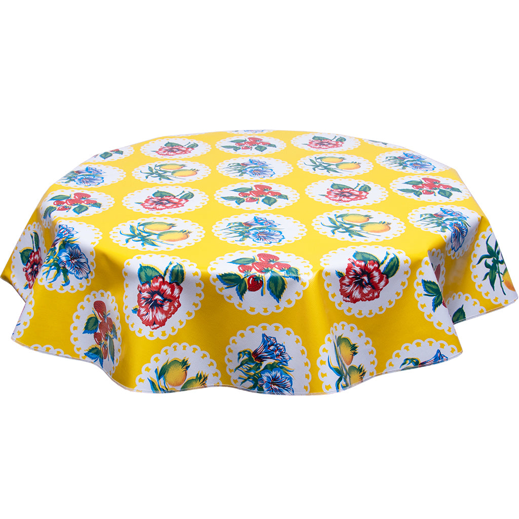 Round Oilcloth Tablecloth Doily 2 yellow