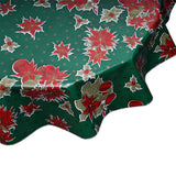 Round oilcloth tablecloth Christmas stars on green