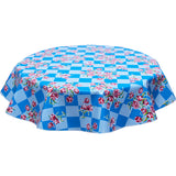Round Oilcloth Tablecloth Tulips on Blue