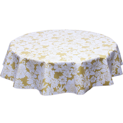 Chelsea flowers on Gold Round Oilcloth Tablecloth
