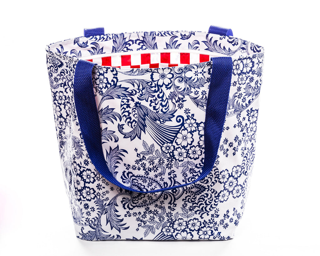 Freckled Sage Oilcloth Zip Tote Toile Blue