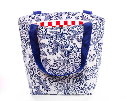 Freckled Sage Oilcloth Zip Tote Toile Blue