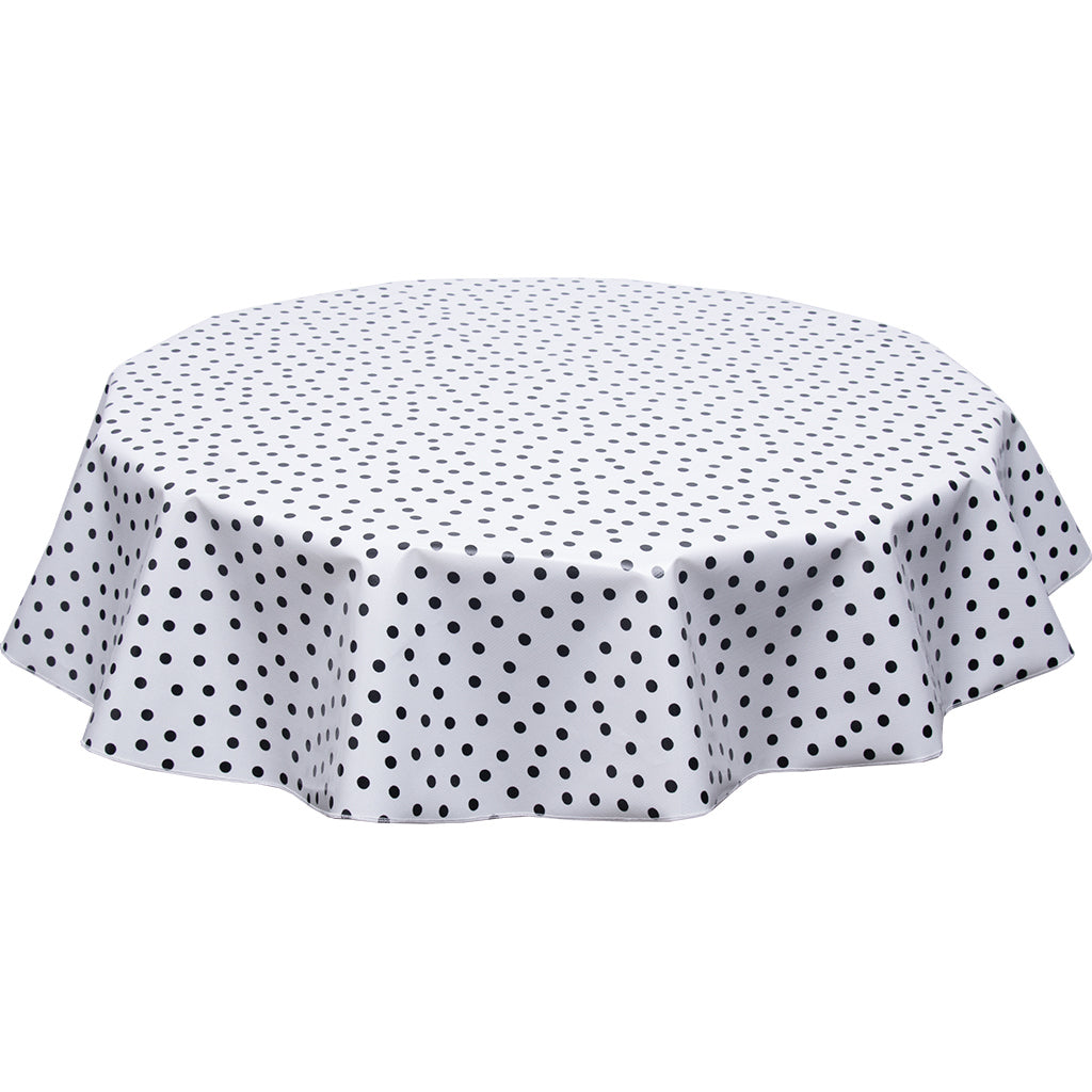 freckled sage Round oilcloth tablecloth black dots