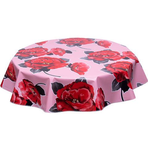 Round oilcloth tablecloth Gardenia on pink