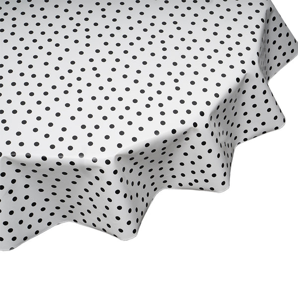 Round Oilcloth Tablecloth in Dot Black Freckled Sage