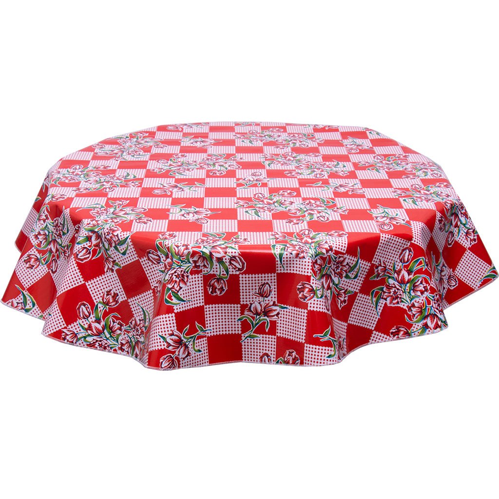 freckled sage round oilcloth tablecloth tulip red
