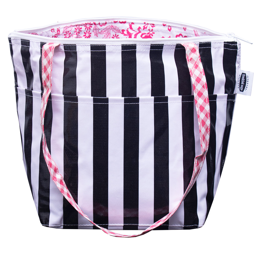 freckled sage insulated lunch bag stripe black with pink toile